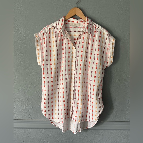 Loft | Embroidered Short Sleeve Colorful Button Down | M 🌸👕 - Picture 1 of 10